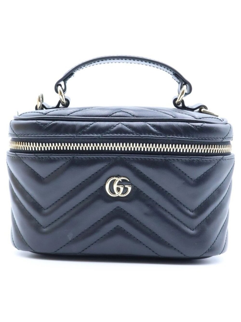 Gucci GG Marmont Mini Vanity Bag Chevron V-stitch Leather 2-Way Bag Gold Black